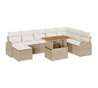 Qnhdfrt Ensemble de canapés de jardin 9 pièces beige crème en polyrotin - Canapé d'angle - Canapé central - Repose-pieds - Table de jardin - Espace de rangement - Design moderne et robuste - Pour