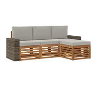 Qnhdfrt Ensemble de Canapés d'Extérieur 4 Pcs en Bois d'Acacia Massif, Salon de Jardin Modulaire Naturel et Gris Clair avec Pouf et Coussins de Siège Amovibles pour Patio, Terrasse et Jardin