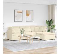 Qnhdfrt Ensemble de canapés modulaires, avec repose-pieds et coussin, en tissu côtelé, crème, grand canapé d'angle, 300 x 200 x 64 cm, pour salon, coin salon, doux et stable, avec cadre en métal