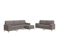 Qnhdfrt Ensemble de Canapés Salon 3 Places et 2 Places avec Repose-Pied, Set de Canapé Moderne en Tissu Taupe et Métal avec 4 Coussins Décoratifs Cylindriques pour Salon et Bureau