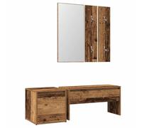 Qnhdfrt Ensemble de garde-robe aspect bois vieilli, ensemble de meubles de couloir avec banc à chaussures, boîte de rangement, miroir et panneaux de garde-robe, meuble d'entrée robuste en bois massif