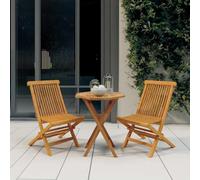 Qnhdfrt Ensemble de jardin 3 pièces en bois dur de teck finement poncé - Pliable - 60 x 60 x 75 cm - Robuste - Pour petits balcons, terrasse et camping