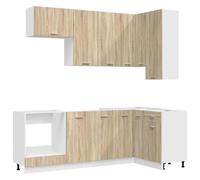 Qnhdfrt Ensemble de Meuble de Cuisine Complet Lyon 8 Pièces - Cuisine Aménagée en Bois d'Ingénierie, Meubles Bas et Eléments Muraux avec Pieds Réglables, Couleur Chêne Sonoma