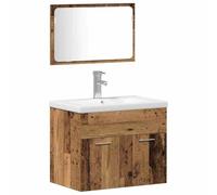 Qnhdfrt Ensemble de Meuble de Salle de Bain Suspendu en Bois d'Ingénierie, Mobilier Moderne avec Miroir Plan, Portes Affleurantes et Poignées Métalliques, Poids Max 180 kg