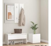 Qnhdfrt Ensemble de meubles de couloir blanc avec banc, porte-manteau miroir et pot de fleurs en bois 80 x 30,5 x 40 cm, espace de rangement pratique pour couloir, chambre à coucher et salle à manger