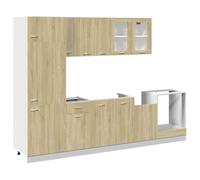 Qnhdfrt Ensemble de Meubles de Cuisine 8 Éléments Lyon, Bloc de Cuisine Aménagée Complète avec Armoire Réfrigérateur et Four, Placards Bas et Suspendus, Couleur Chêne Sonoma