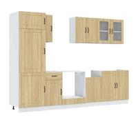 Qnhdfrt Ensemble de Meubles de Cuisine 8 Pièces Lucca, Armoires de Cuisine Complètes en Bois d'Ingénierie et Verre, Mobilier de Rangement Gain de Place pour Maison, Chêne Sonoma