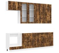 Qnhdfrt Ensemble de Meubles de Cuisine Complète Kalmar 8 Pièces, Cuisine Équipée Moderne en Bois d'Ingénierie avec Armoires Hautes et Basses et Pieds Réglables, Couleur Chêne Fumé