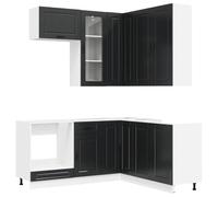 Qnhdfrt Ensemble de Meubles de Cuisine Modernes Porto 8 Pièces - Cuisine Complète avec Armoires Murales et Meubles Bas d'angle - Rangements Pratiques en Bois d'Ingénierie, Noir