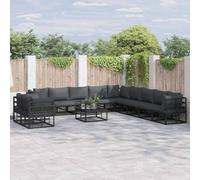 Qnhdfrt Ensemble de meubles de jardin 11 pièces en aluminium - Noir - 71,5 x 71,5 x 71 cm - Design moderne avec revêtement en poudre résistant aux intempéries - Pour balcon, terrasse, jardin