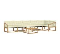Qnhdfrt Ensemble de meubles de jardin 7 pièces en bois d'acacia, salon d'extérieur avec table, canapé d'angle et coussins, design modulaire pour terrasse et jardin, pour 6 personnes, blanc et crème