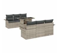 Qnhdfrt Ensemble de meubles de jardin 7 pièces en rotin synthétique modulaire avec table réglable en hauteur, pour terrasse et jardin, coussin d'assise inclus, gris clair