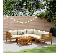 Qnhdfrt Ensemble de meubles de jardin en bois massif d'acacia avec coussins blanc crème, module d'angle et table pour terrasse et balcon