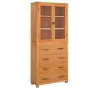 Qnhdfrt Ensemble de meubles de rangement avec 3 tiroirs et 2 portes en verre, vitrine 80 x 35 x 185 cm, en bois avec pieds en chêne massif, meuble haut moderne pour salon et chambre à coucher, marron