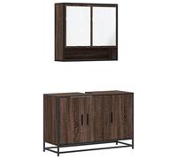 Qnhdfrt Ensemble de meubles de salle de bain, 2 pièces, aspect chêne marron, 90 x 33 x 60 cm, meuble sous-vasque et armoire à miroir 65 x 20 x 60 cm, en bois dérivé du bois avec structure en métal