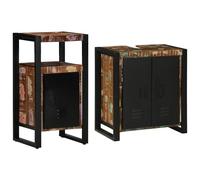 Qnhdfrt Ensemble de meubles de salle de bain, 2 pièces, marron, avec lavabo et armoire de salle de bain, bois massif recyclé, 55 x 35 x 60 cm, style industriel pour salle de bain moderne