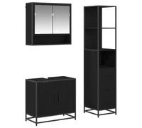 Qnhdfrt Ensemble de meubles de salle de bain 3 pièces - Aspect chêne noir - 35 x 37,5 x 166 cm - Design mural moderne avec beaucoup d'espace de rangement - Durable - Pour petites et grandes salles de