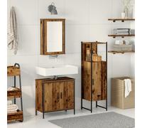 Qnhdfrt Ensemble de meubles de salle de bain 3 pièces en bois recyclé marron rectangulaire avec miroir et grand espace de rangement pour un aménagement peu encombrant dans les petites salles de bains