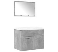 Qnhdfrt Ensemble de meubles de salle de bain 3 pièces - Gris béton - 60 x 38,5 x 46 cm - En bois avec lavabo et miroir - Design moderne pour petites salles de bains et toilettes d'invités