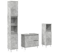Qnhdfrt Ensemble de Meubles de Salle de Bain 3 Pièces Gris Béton - Set avec Meuble sous Vasque et Deux Armoires de Rangement en Bois d'Ingénierie et Fer pour Organisation et Décoration Intérieure