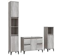 Qnhdfrt Ensemble de meubles de salle de bain 3 pièces - Gris - En bois Sonoma - Avec meuble de lavabo de 80 x 33 x 60 cm et 2 armoires sur pied de 30 x 30 x 100/190 cm - Design moderne - Grand espace