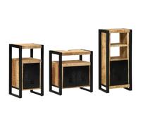 Qnhdfrt Ensemble de meubles de salle de bain avec étagère 3 pièces marron en bois de manguier massif design industriel avec pieds en fer pour espace de rangement dans la salle de bain et le salon