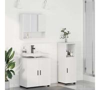 Qnhdfrt Ensemble de meubles de salle de bain - Blanc - 3 pièces - Montage mural - 61 x 35 x 64 cm - Matériau bois et métal - Avec miroir - Armoire basse pour petite salle de bain, WC, invités et WC