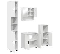 Qnhdfrt Ensemble de Meubles de Salle de Bain Blanc, Meuble sous-Vasque avec Miroir et 2 Armoires de Rangement, Kit Mobilier Mural en Bois d'Ingénierie et Métal pour Espace Contemporain