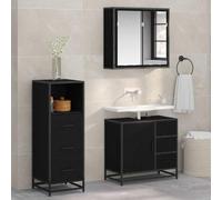 Qnhdfrt Ensemble de meubles de salle de bain - Chêne noir - 35 x 37,5 x 100 cm - 3 pièces - Avec miroir et 6 tiroirs - En acier mat - Design industriel - Pour petites salles de bains, lofts et