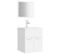 Qnhdfrt Ensemble de meubles de salle de bain en bois, blanc, 41 x 38,5 x 46 cm, avec lavabo en céramique, bonde à bouton-poussoir, robinet et miroir, design moderne pour petites salles de bains, WC