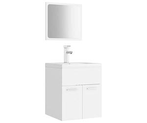 Qnhdfrt Ensemble de meubles de salle de bain en bois, blanc, 41 x 38,5 x 46 cm, avec lavabo en céramique, bonde à bouton-poussoir, robinet et miroir, design moderne pour petites salles de bains, WC