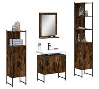 Qnhdfrt Ensemble de meubles de salle de bain en bois de chêne fumé avec lavabo, miroir et étagère, design élégant, grand espace de rangement, étroit, pour salle de bain et WC