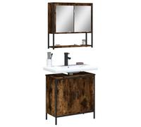 Qnhdfrt Ensemble de meubles de salle de bain en bois de chêne fumé, meuble sous lavabo et armoire à miroir, étroit, petit, pratique, avec espace de rangement