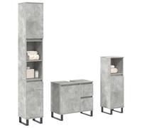 Qnhdfrt Ensemble de meubles de salle de bain en bois gris béton - Meuble sous-vasque - Meuble de salle de bain étroit - Kit complet de rangement de salle de bain