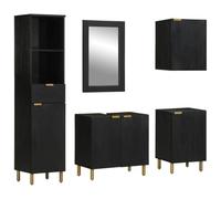 Qnhdfrt Ensemble de meubles de salle de bain en bois noir - Armoire de salle de bain avec miroir - Meuble de rangement - Résistant à l'humidité - Pour salle de bain