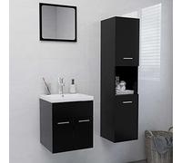Qnhdfrt Ensemble de meubles de salle de bain en bois noir avec base de lavabo, armoire haute et miroir pour plus d'espace dans la salle de bain