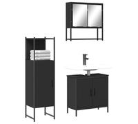 Qnhdfrt Ensemble de meubles de salle de bain en bois noir avec miroir, meuble de lavabo et armoire haute pour salle de bain et WC - Ensemble pratique de 3 pièces avec beaucoup d'espace de rangement et