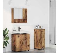Qnhdfrt Ensemble de meubles de salle de bain en bois recyclé 3 pièces avec armoire à miroir, 61 x 35 x 64 cm, meuble de salle de bain en métal, peu encombrant, moderne, pour petite salle de bain, WC