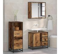 Qnhdfrt Ensemble de meubles de salle de bain en bois recyclé - 35 x 37,5 x 100 cm - Avec miroir et étagère - Design industriel moderne - Robuste et peu encombrant - Pour petites salles de bains et