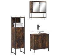 Qnhdfrt Ensemble de meubles de salle de bain en chêne fumé avec armoire à miroir, meuble de lavabo et armoire de salle de bain - Ensemble de 3 pièces pour un rangement optimal, un design peu