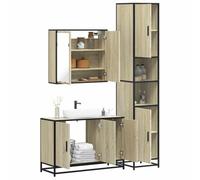 Qnhdfrt Ensemble de meubles de salle de bain en chêne Sonoma avec miroir, lavabo et armoire haute, meuble de salle de bain élégant en bois, métal et verre, pour mettre de l'ordre dans la salle de bain