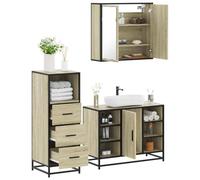 Qnhdfrt Ensemble de meubles de salle de bain en chêne Sonoma avec miroir, meuble sous-lavabo et armoire étroite pour salle de bain 60 cm de haut, durable et résistant à l'humidité