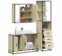 Qnhdfrt Ensemble de meubles de salle de bain en chêne Sonoma - Structure en métal - Armoire à miroir - Meuble de salle de bain - Ensemble complet pour rangement de salle de bain