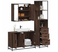 Qnhdfrt Ensemble de meubles de salle de bain marron aspect chêne - Kit complet avec armoire à miroir, meuble de lavabo et armoire de salle de bain pour une organisation élégante de la salle de bain