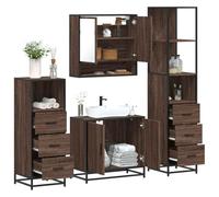 Qnhdfrt Ensemble de meubles de salle de bain, marron, aspect chêne, métal, armoire de salle de bain avec miroir, meuble bas et haut pour une organisation optimale