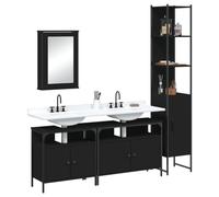 Qnhdfrt Ensemble de meubles de salle de bain - Noir - Armoire à miroir, lavabo - Meuble de salle de bain - En bois - Kit complet pour salle de bain - Avec beaucoup d'espace de rangement et design peu