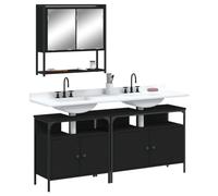 Qnhdfrt Ensemble de meubles de salle de bain noir avec armoire à miroir et meuble sous lavabo pour salle de bain - Matériau en bois - Grand espace de rangement et design peu encombrant