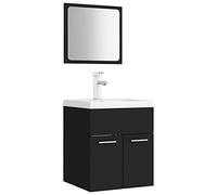 Qnhdfrt Ensemble de meubles de salle de bain - Noir et blanc - 41 x 38,5 x 46 cm - Matériau à base du bois et céramique - Avec miroir - Design moderne - Pour petites salles de bains et WC d'invités