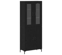 Qnhdfrt Ensemble de meubles hauts, aspect chêne noir, 69,5 x 34 x 180 cm, avec porte en verre, buffet haut, moderne, pour cuisine ou couloir, espace de rangement, peu encombrant, pour salon, salle à