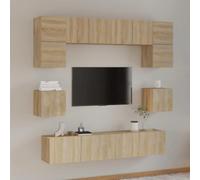 Qnhdfrt Ensemble de meubles TV en bois de chêne Sonoma avec montage mural et beaucoup d'espace de rangement, 4 x 60 cm + 2 x 80 cm + 2 x 30,5 cm, meuble bas pratique pour le salon